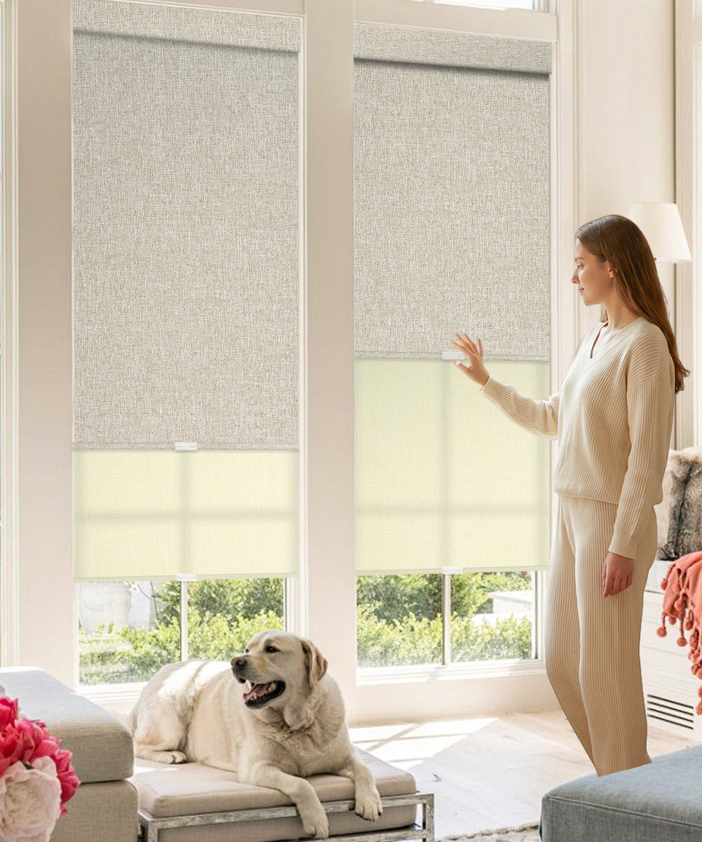 Manual Cordless Dual Roller Shades, Blackout & Light Filtering