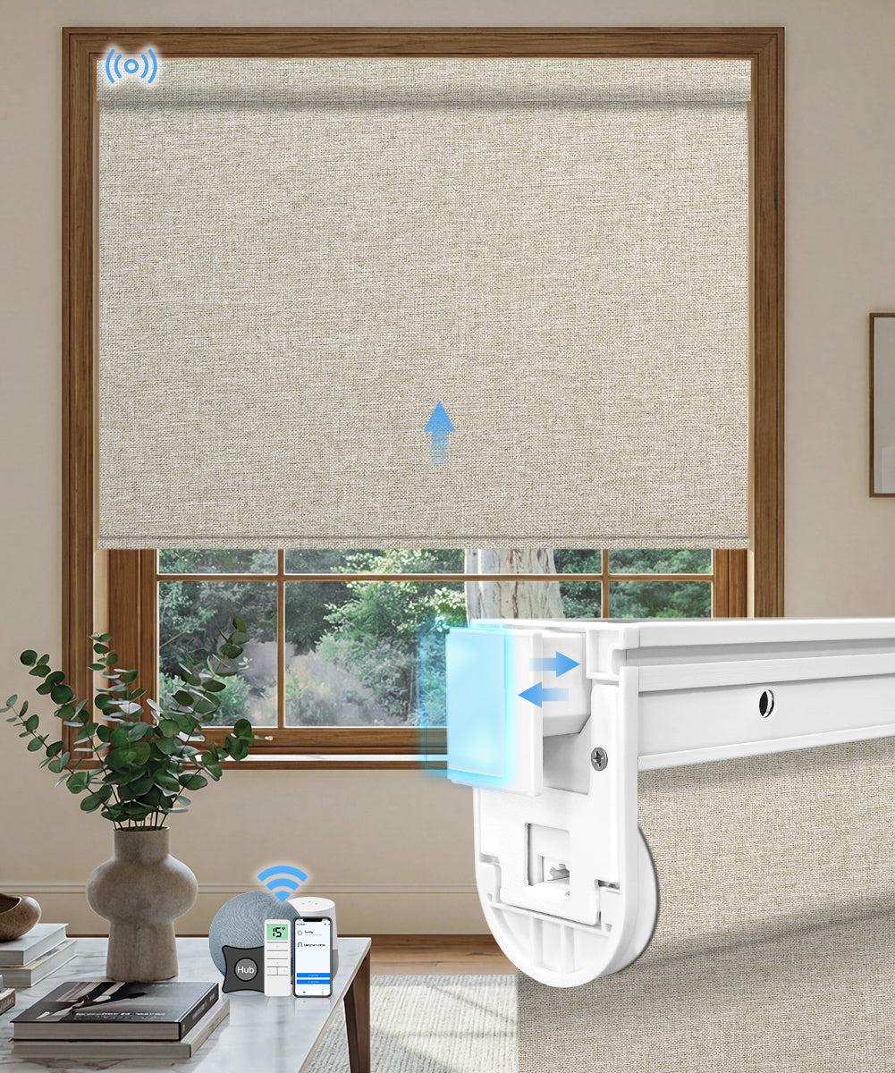 No drill motorized blackout roller shade fabric beige