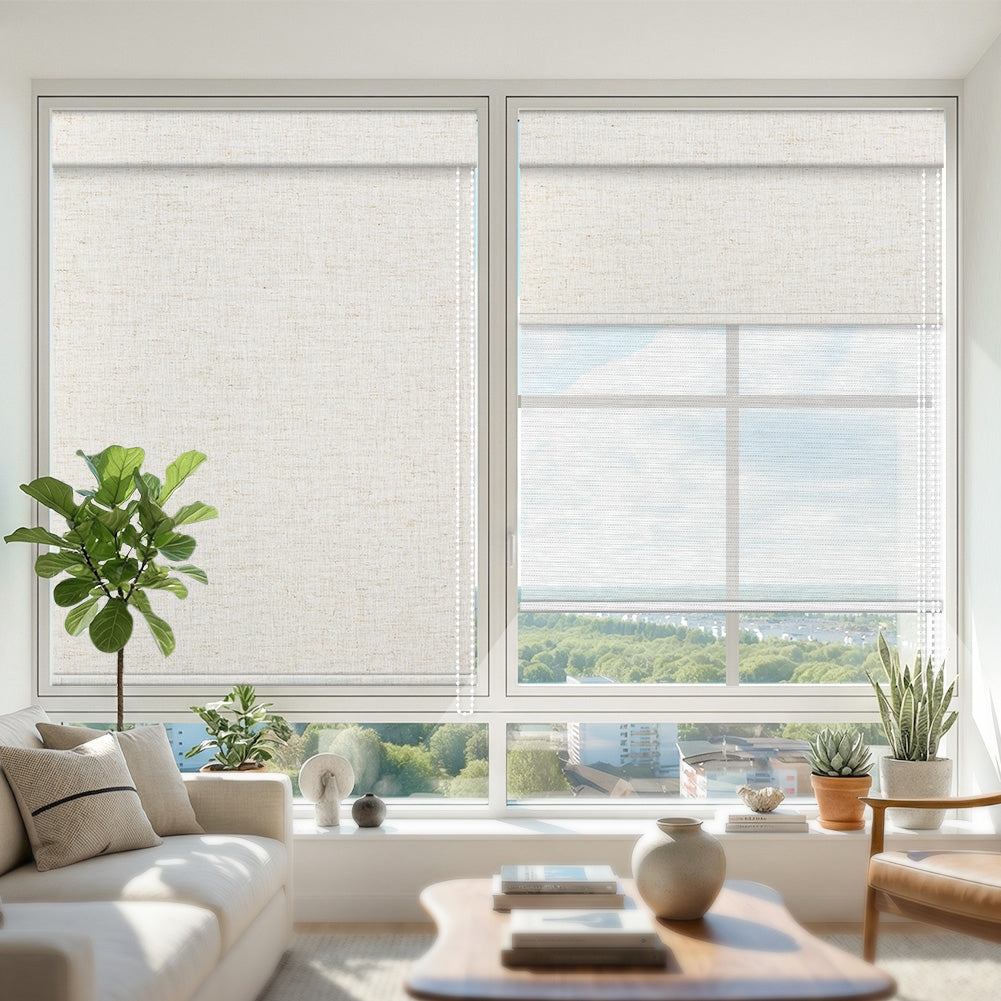 Manual Corded Dual Roller Shades, Blackout & Sheer, Custom Size