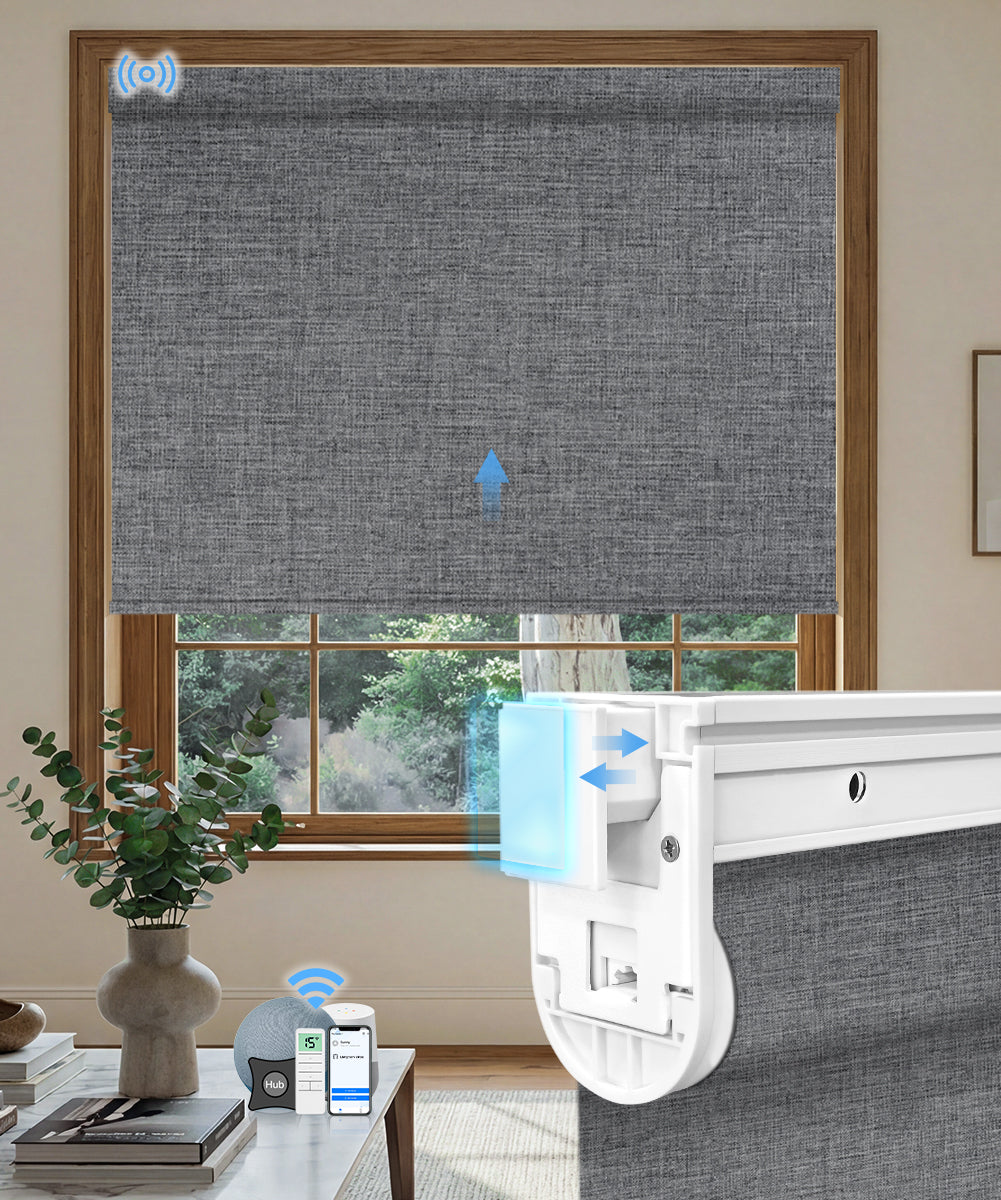 No drill motorized blackout roller shade fabric dark grey