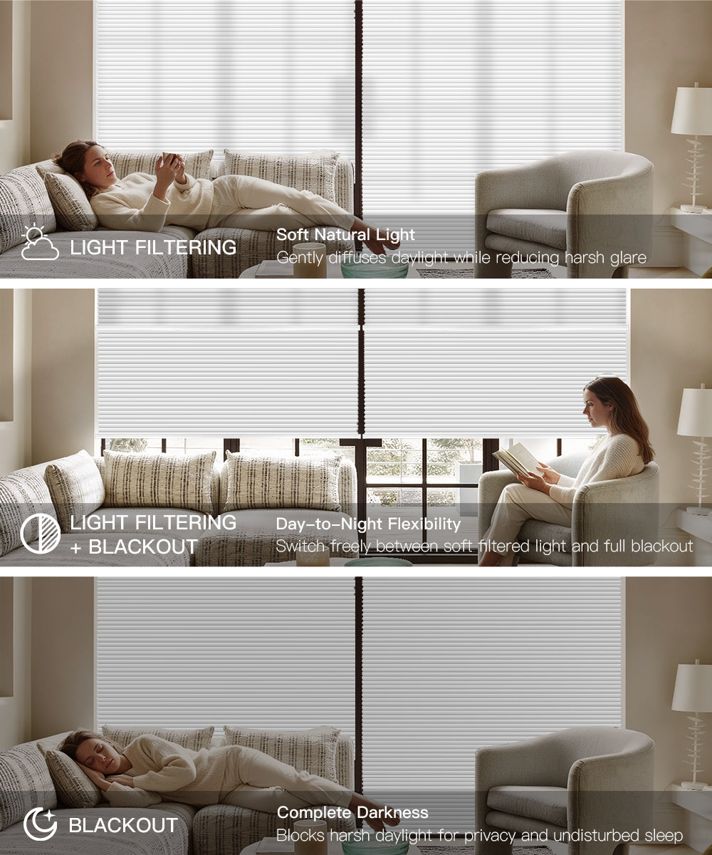 Motorized Day Night Cellular Shade (Light Filtering + Blackout)