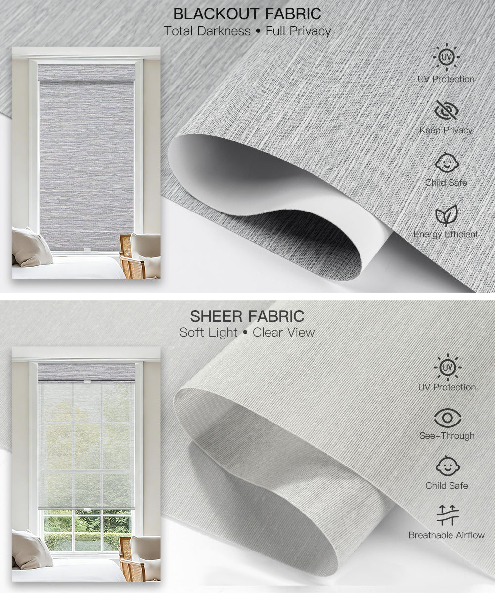 Manual Cordless Dual Roller Shades, Blackout & Sheer, Custom Size