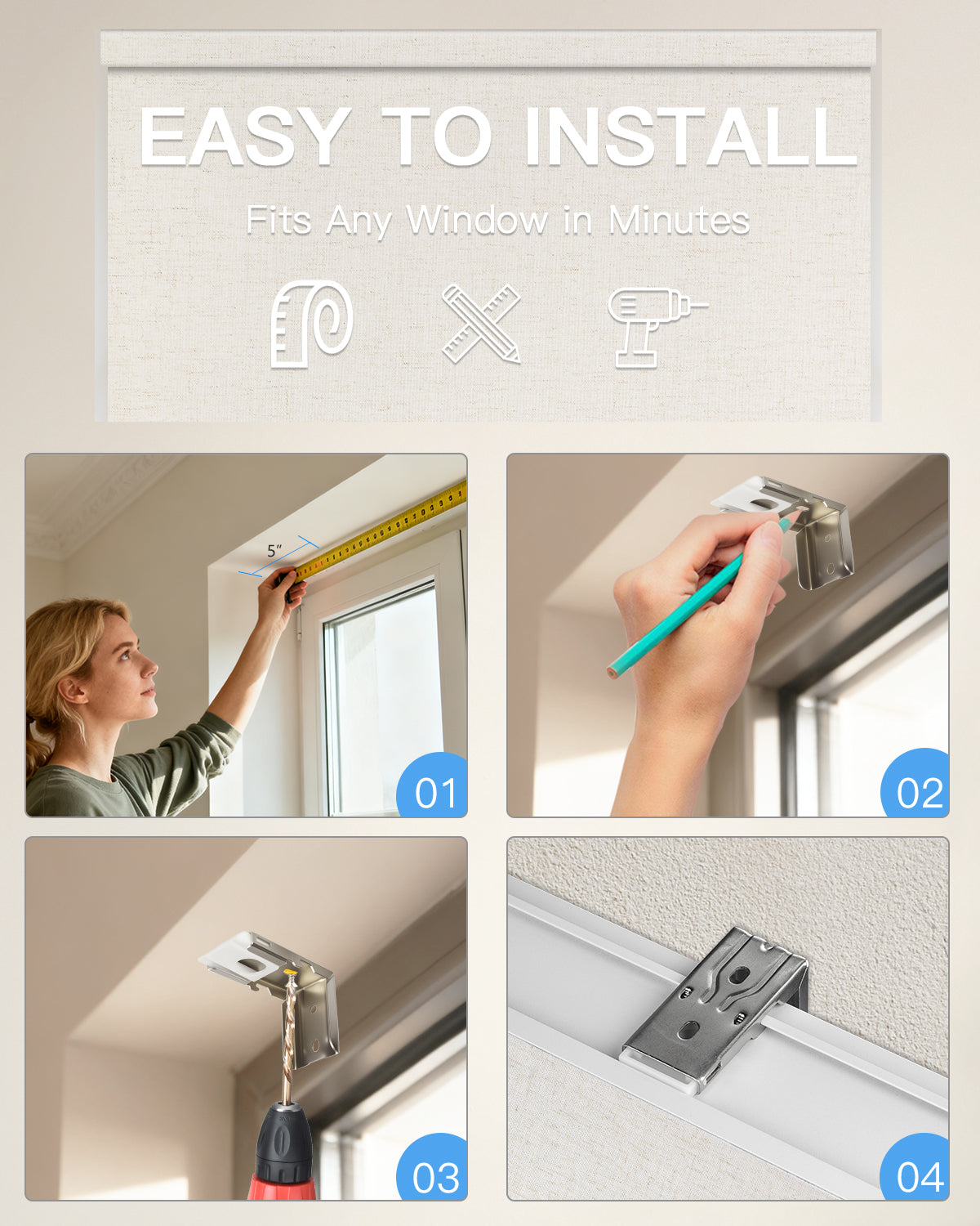 Manuell bedienbares, kabelloses Verdunkelungsrollo