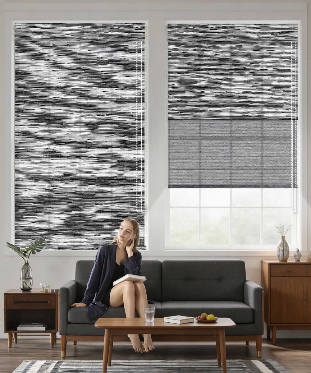 Manual Corded Dual Roller Shades, Light Filtering & Sheer