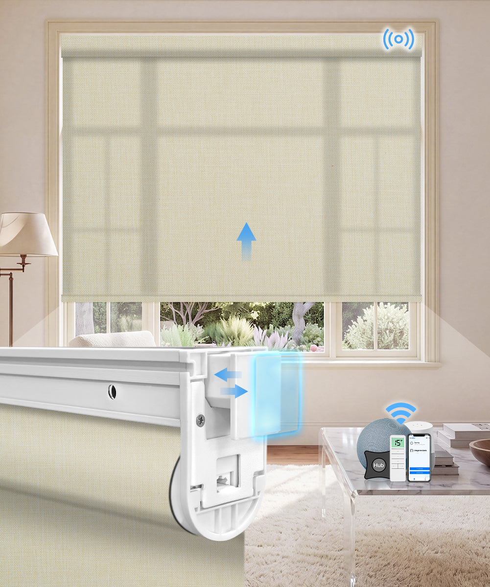No-Drill Motorized Light Filtering Roller Shades - Beige