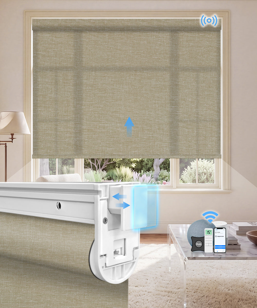 No-Drill Motorized Light Filtering Roller Shades - Coffee