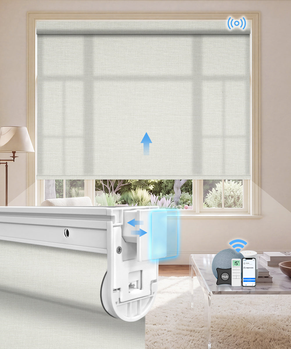 No-Drill Motorized Light Filtering Roller Shades - Light Grey