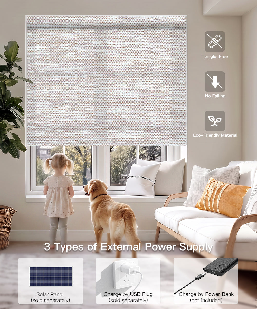 No-Drill Motorized Light Filtering Roller Shades - Rechargeable