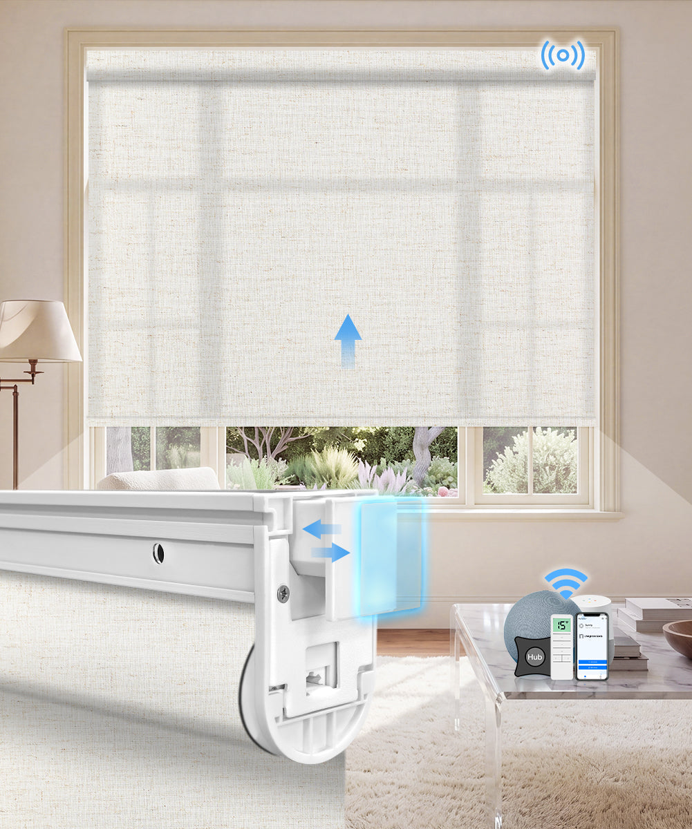 No-Drill Motorized Light Filtering Roller Shades - Texture Beige