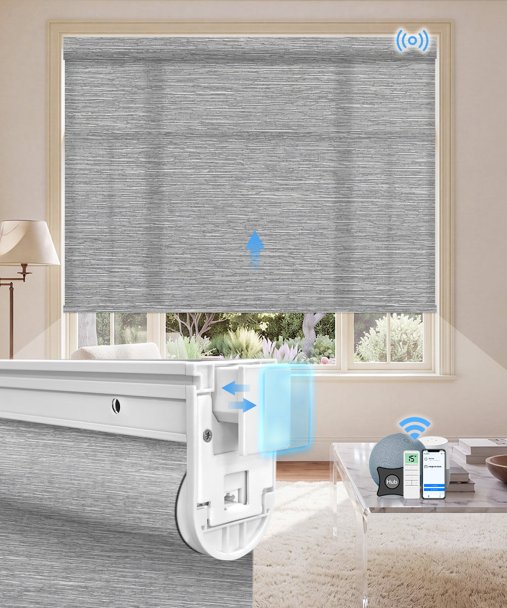 No-Drill Motorized Light Filtering Roller Shades - Texture Grey