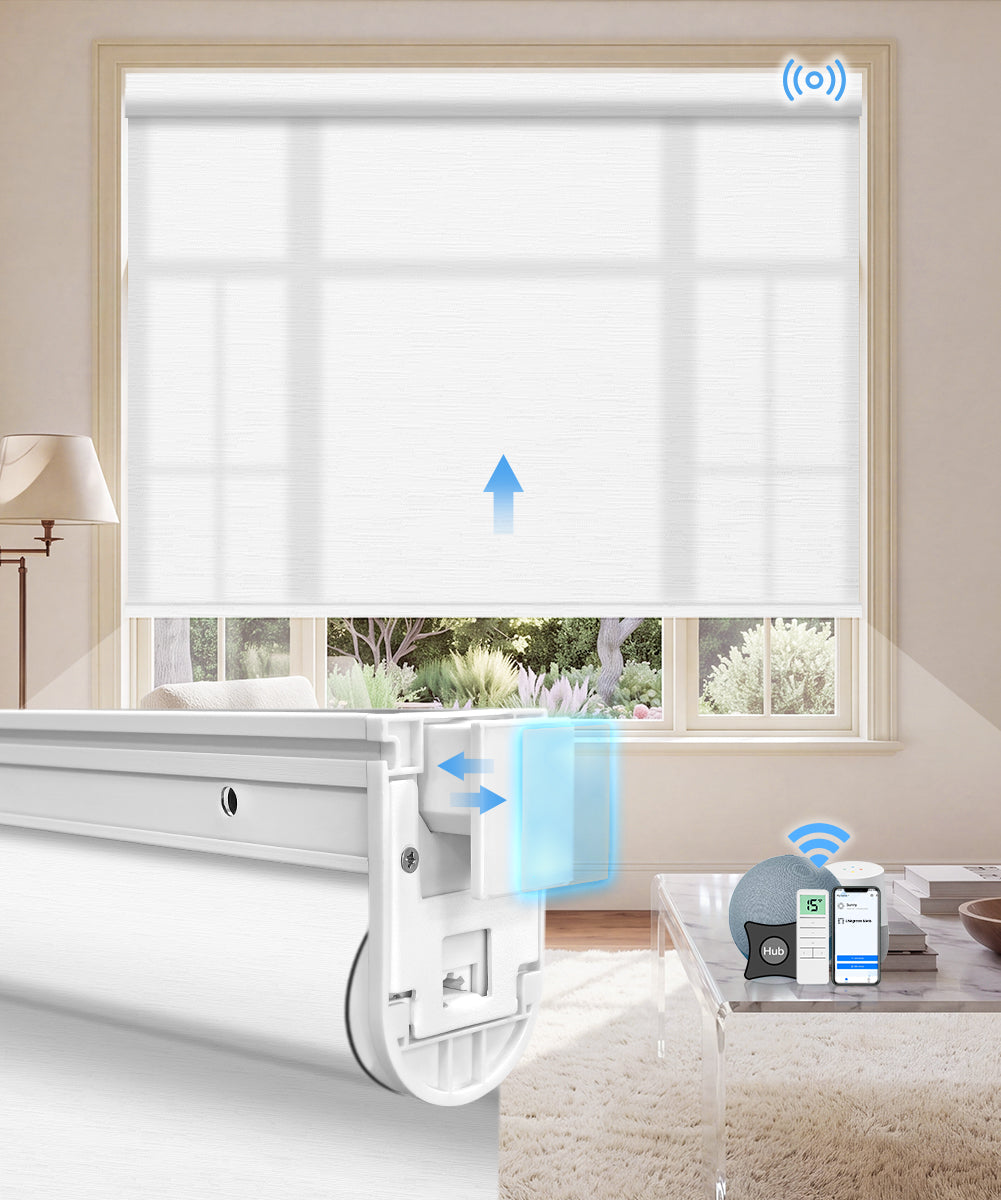 No-Drill Motorized Light Filtering Roller Shades - Texture White