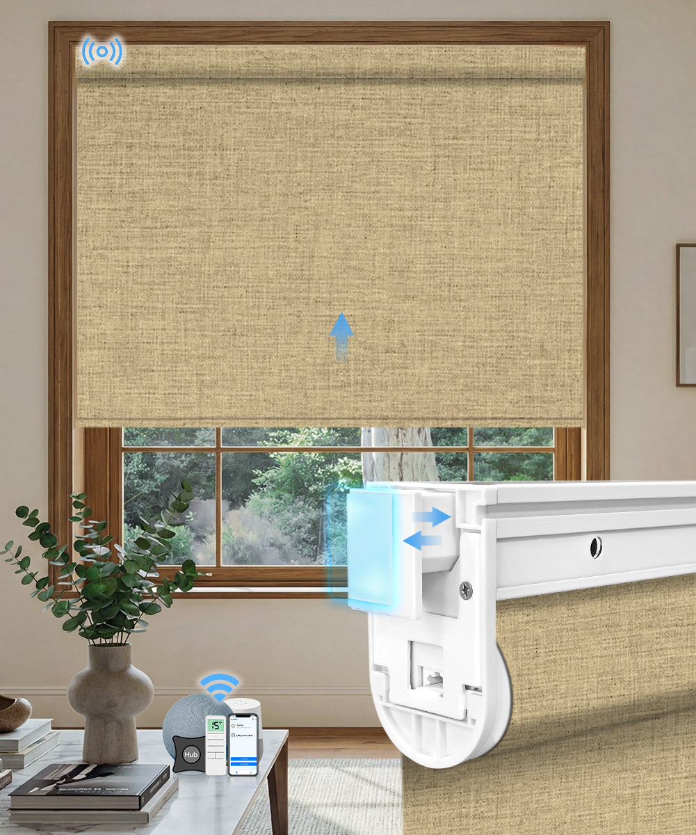 No-drill Motorized Blackout Roller Shade - Fabric Dark Coffee