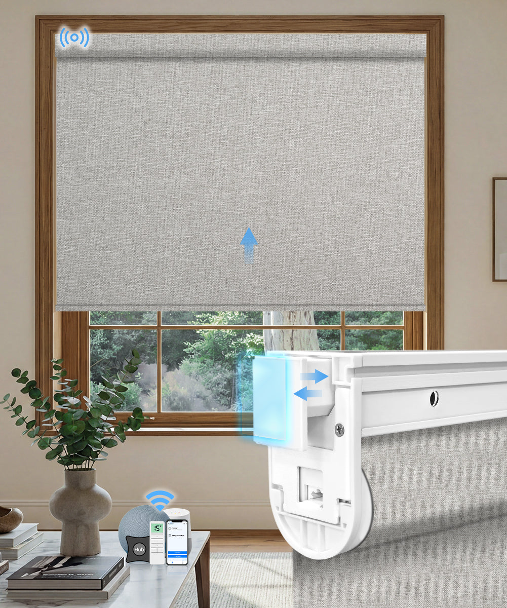 No-drill Motorized Blackout Roller Shade - Fabric Wheat