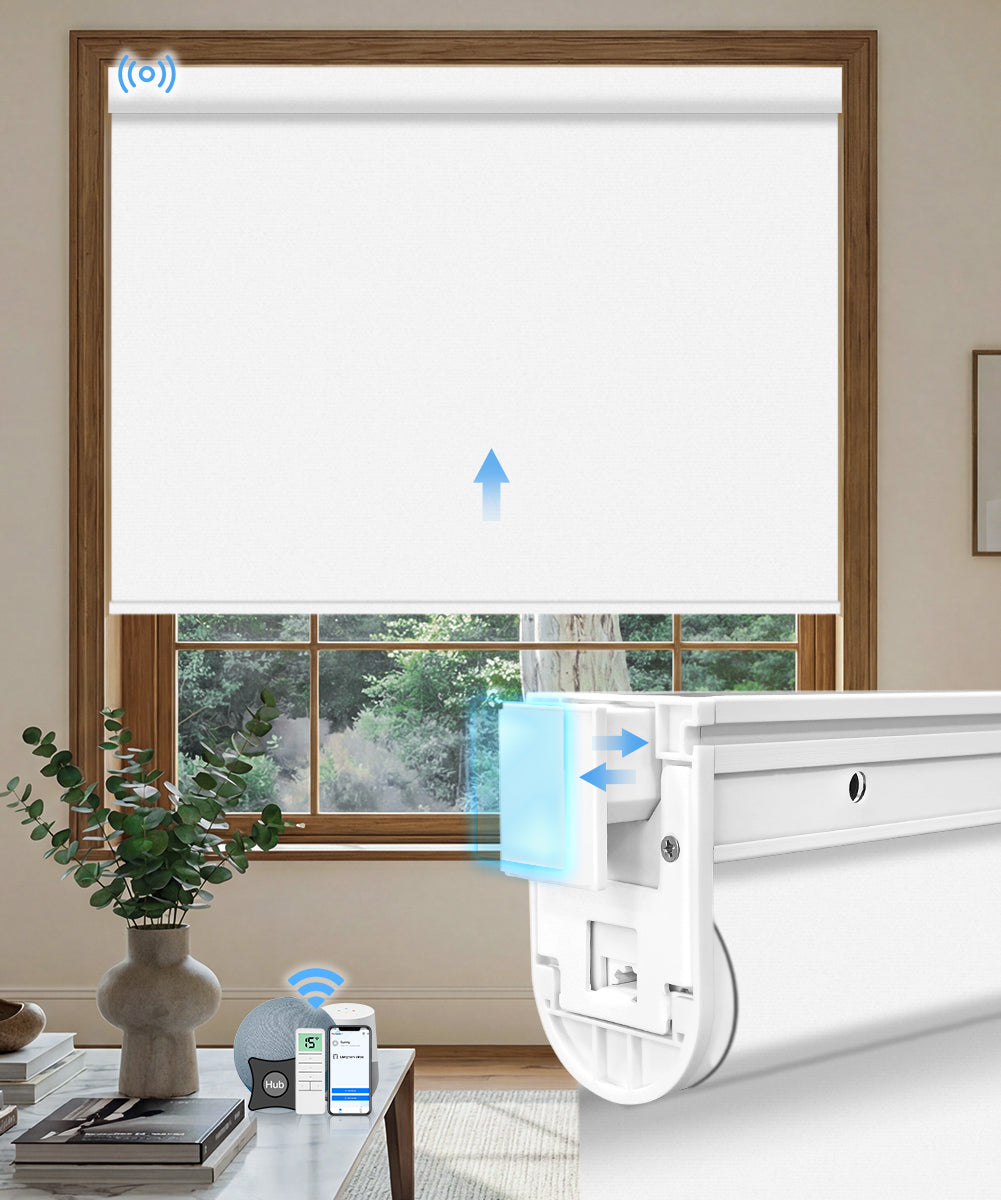 No-drill Motorized Blackout Roller Shade - Fabric White