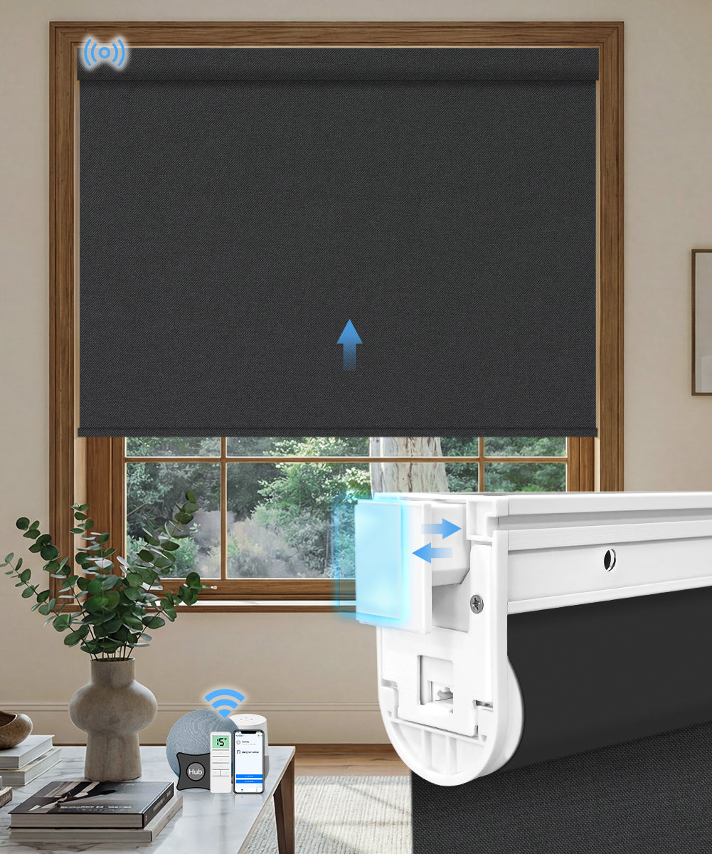No-drill Motorized Blackout Roller Shade - Pure Black