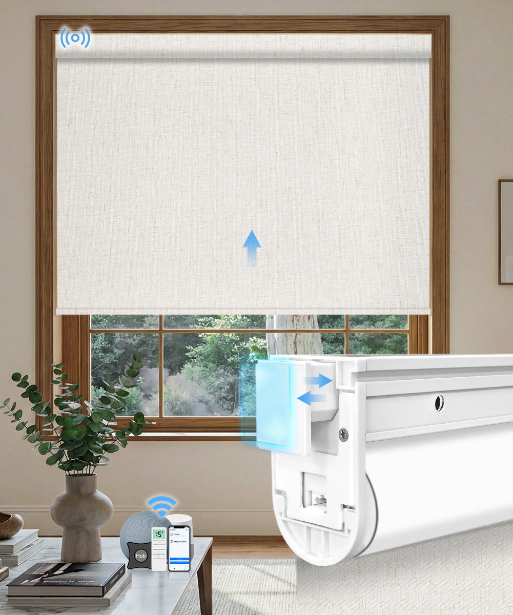 No-drill Motorized Blackout Roller Shade - Texture Beige
