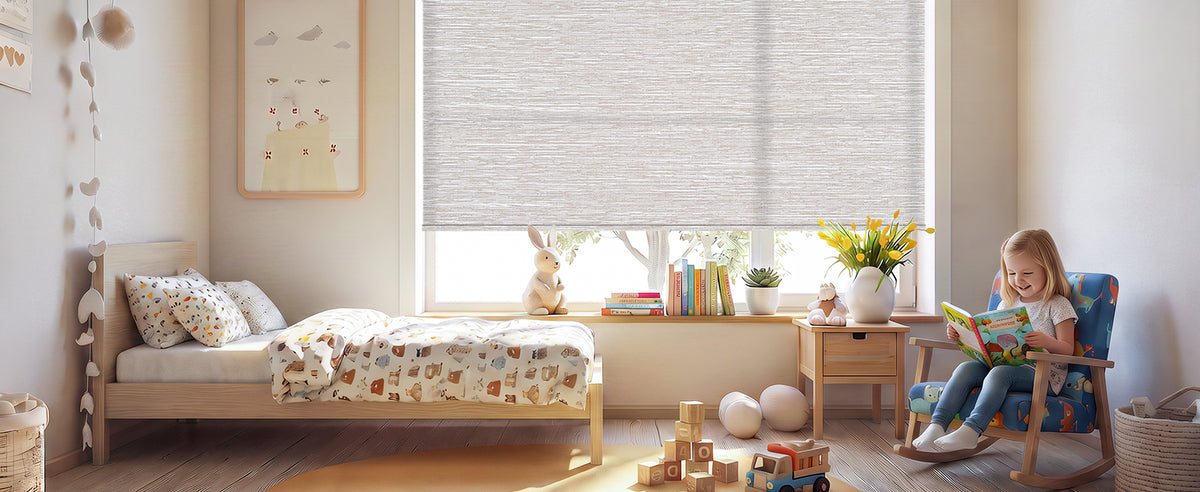 No Drill Motorized Light Filtering Roller Blind Texture Light Coffee