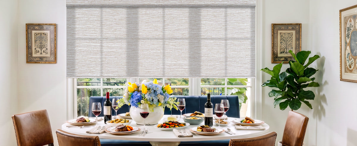 No Drill Motorized Light Filtering Roller Shades Texture Light Coffee