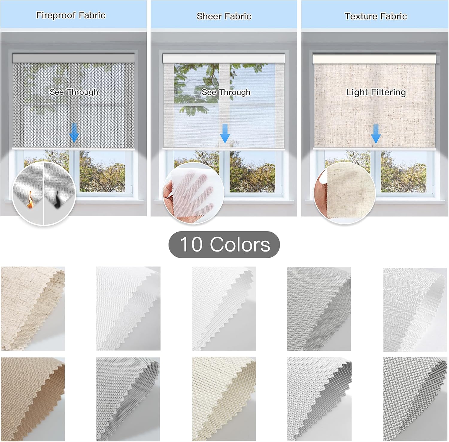 Blackout and Light Filtering Roller Shade Fabric Samples, 2 PCS - Tokblind official