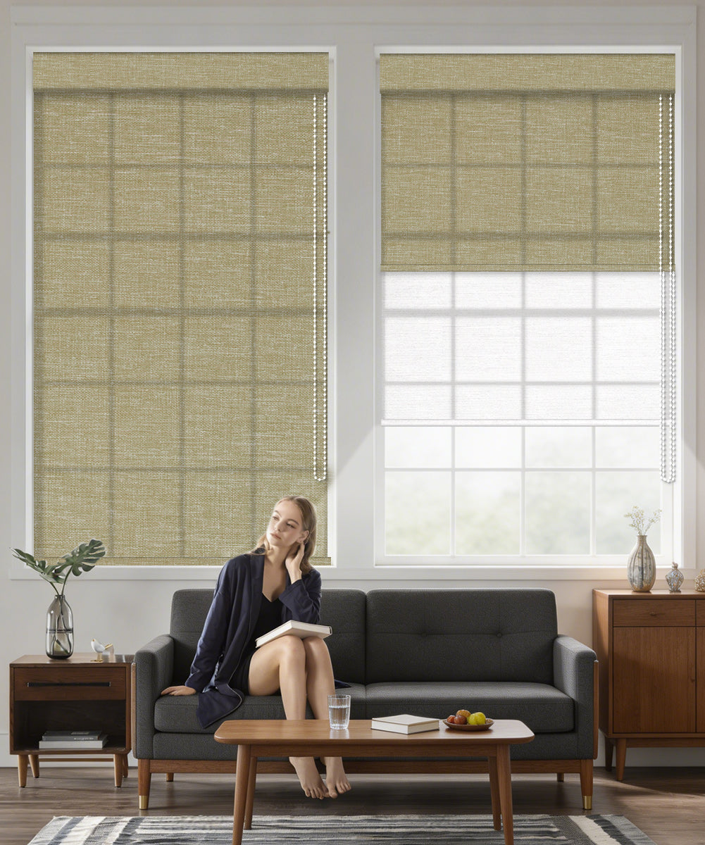 Manual Corded Dual Roller Shades, Light Filtering & Sheer