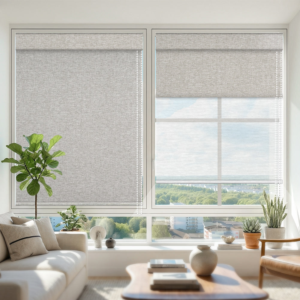 Manual Corded Dual Roller Shades, Blackout & Sheer, Custom Size