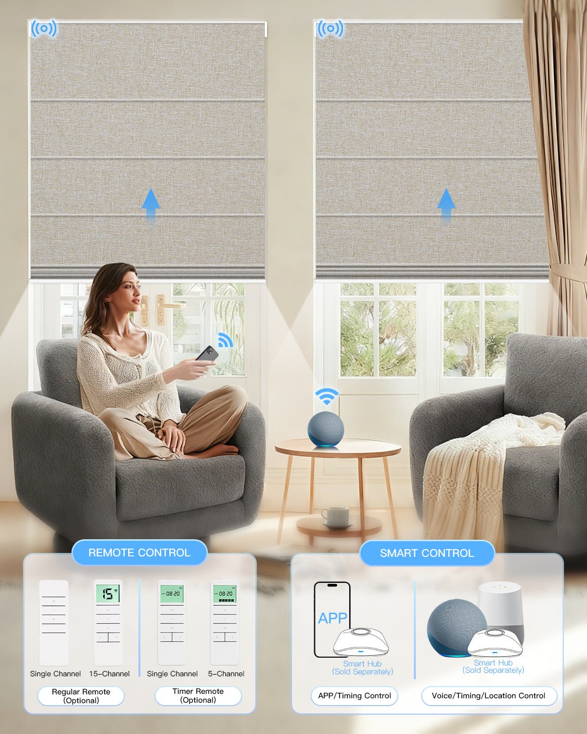 Motorized Blackout Roman Shades – Room Darkening, Custom Size - Tokblind