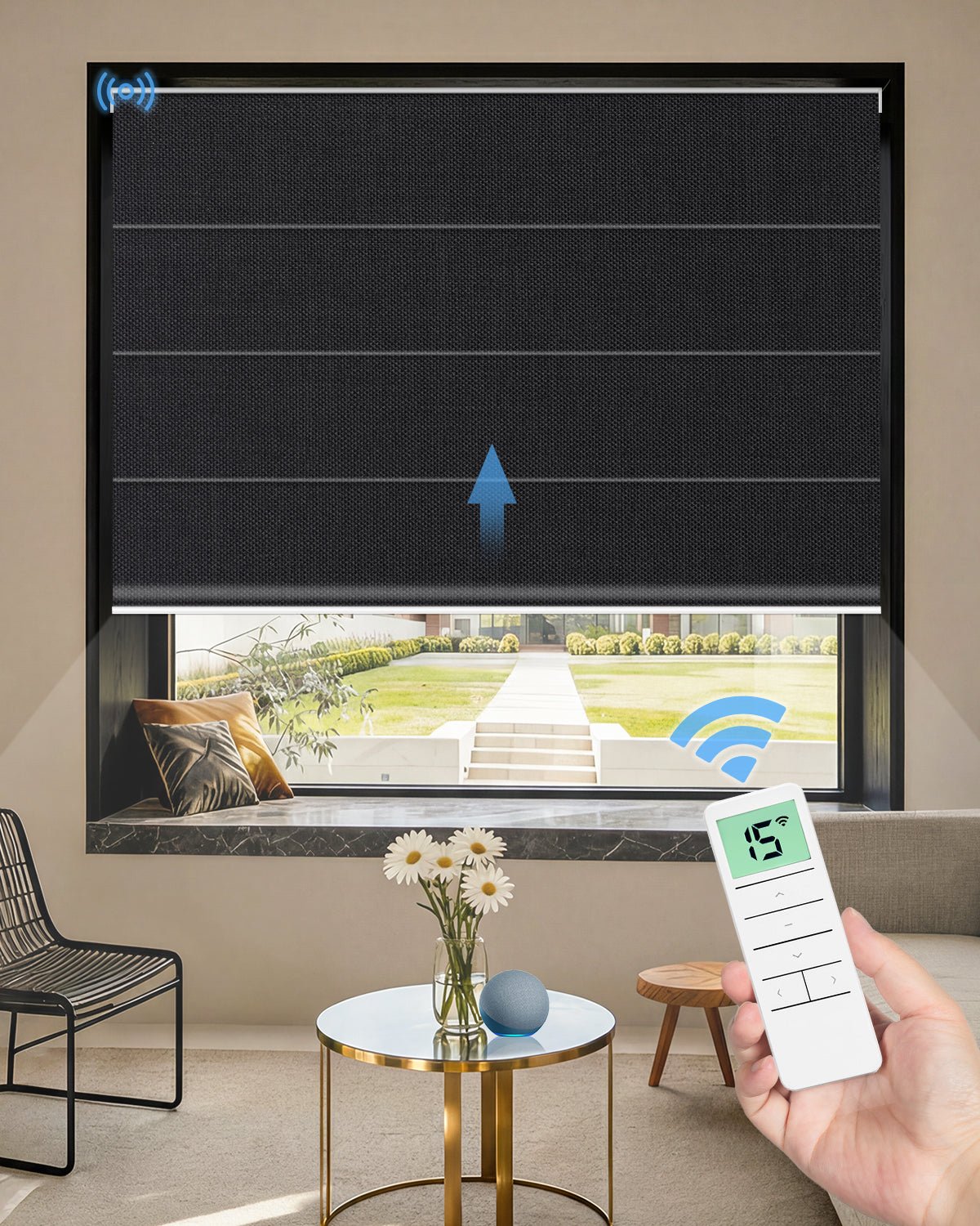 Motorized Blackout Roman Shades – Room Darkening, Custom Size - Tokblind