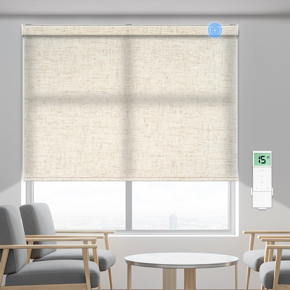Motorisiertes, lichtdurchlässiges Rollo (stoffbezogen) – Tokblind