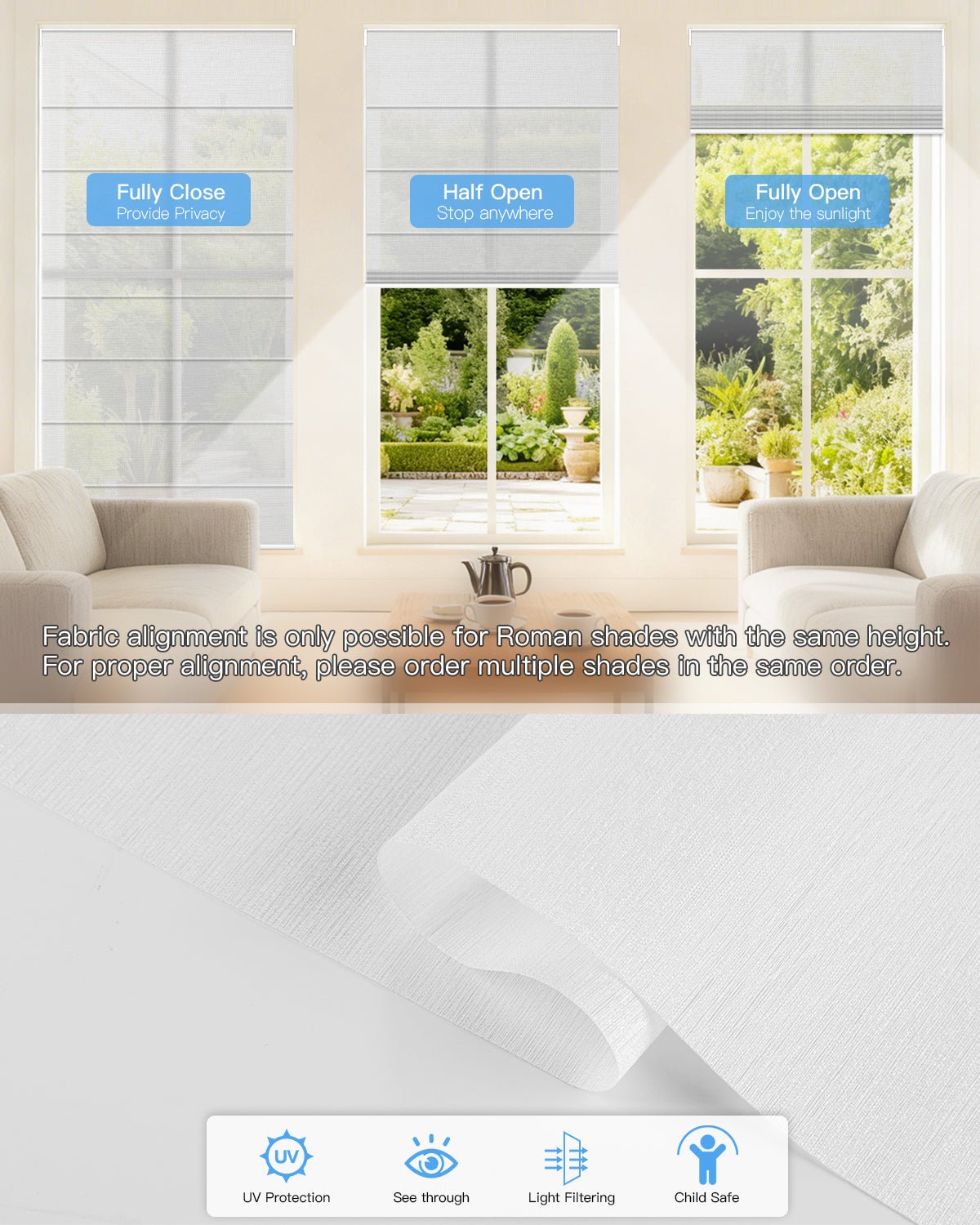 Motorized Roman Shades – Semi Sheer, Customizable - Tokblind