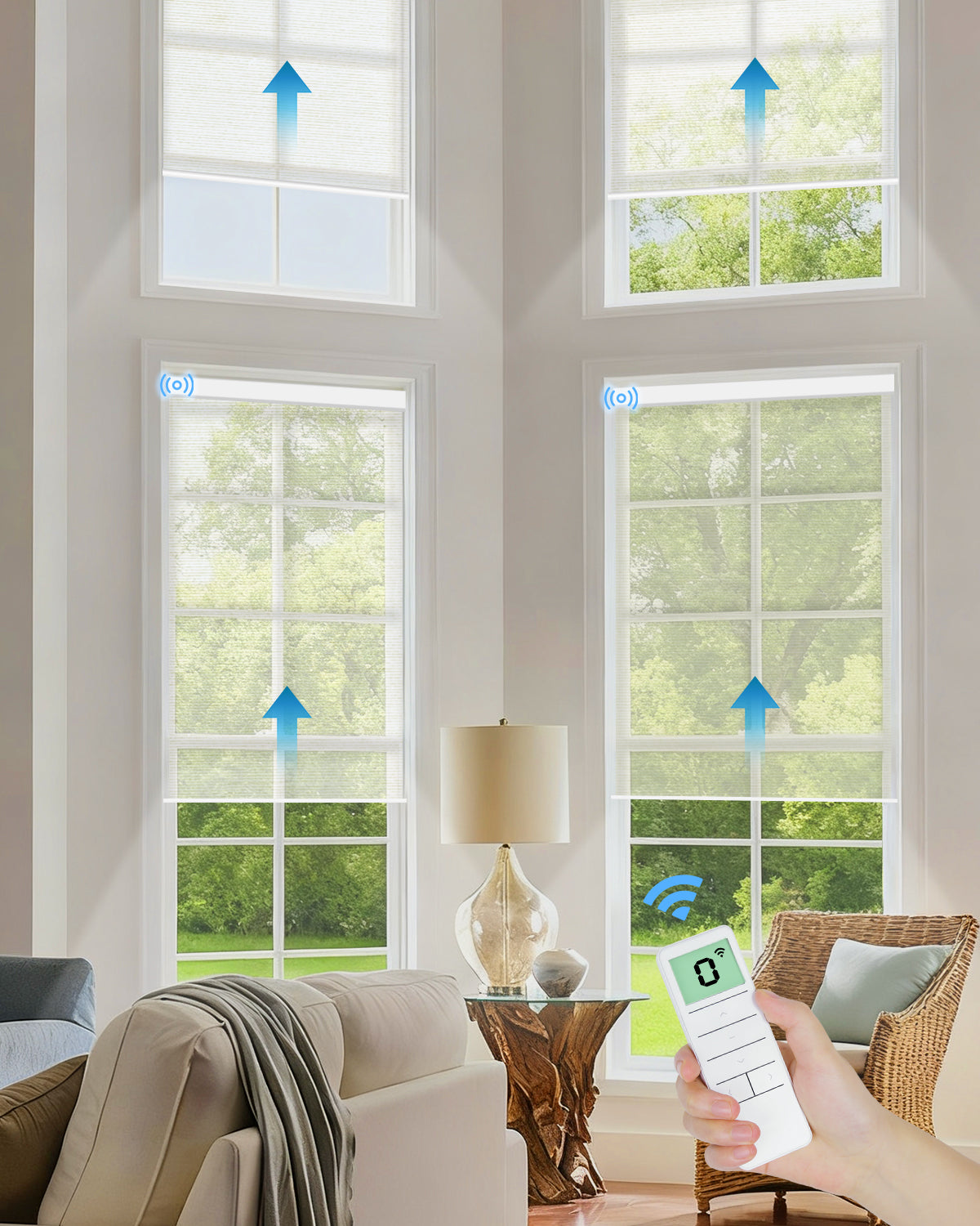 Motorisierte, lichtdurchlässige Rollos – Transparentweiß